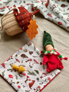 Gnome in Mushroom Wicker Bag