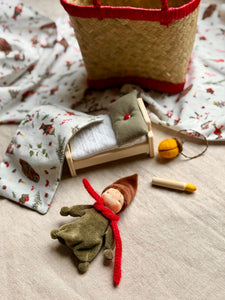 Tiny Gnome in Wicker Basket